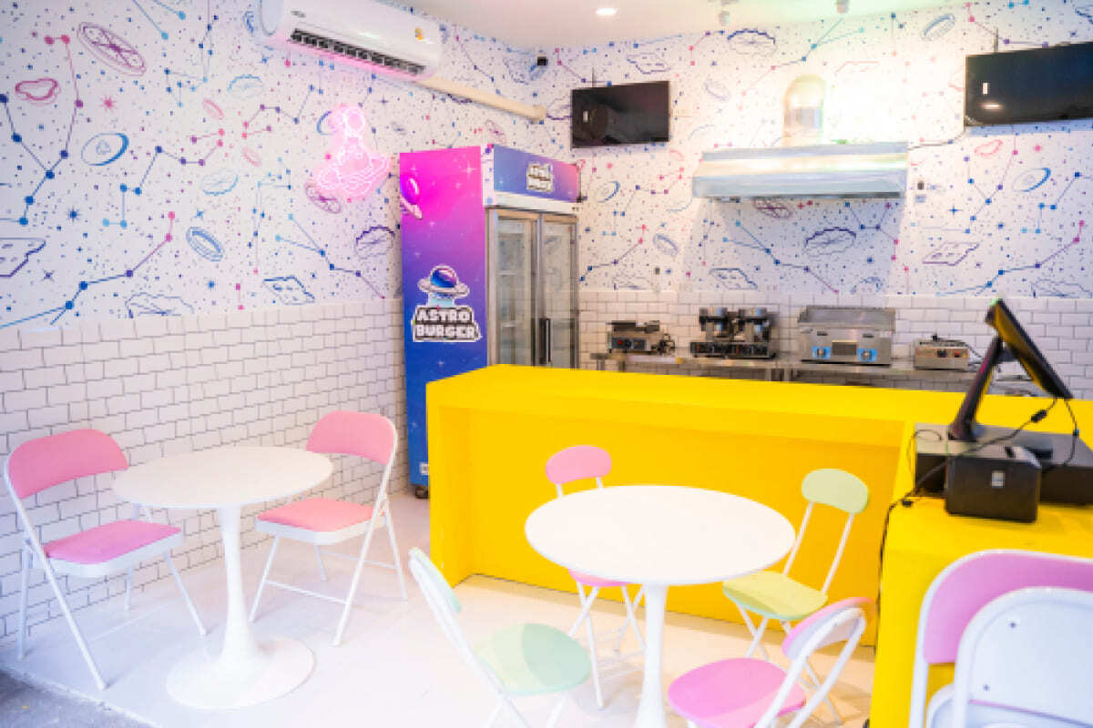 Брендинг для бургерной Astro Burger: логотип, фирменный стиль, упаковка, космическая стилистика