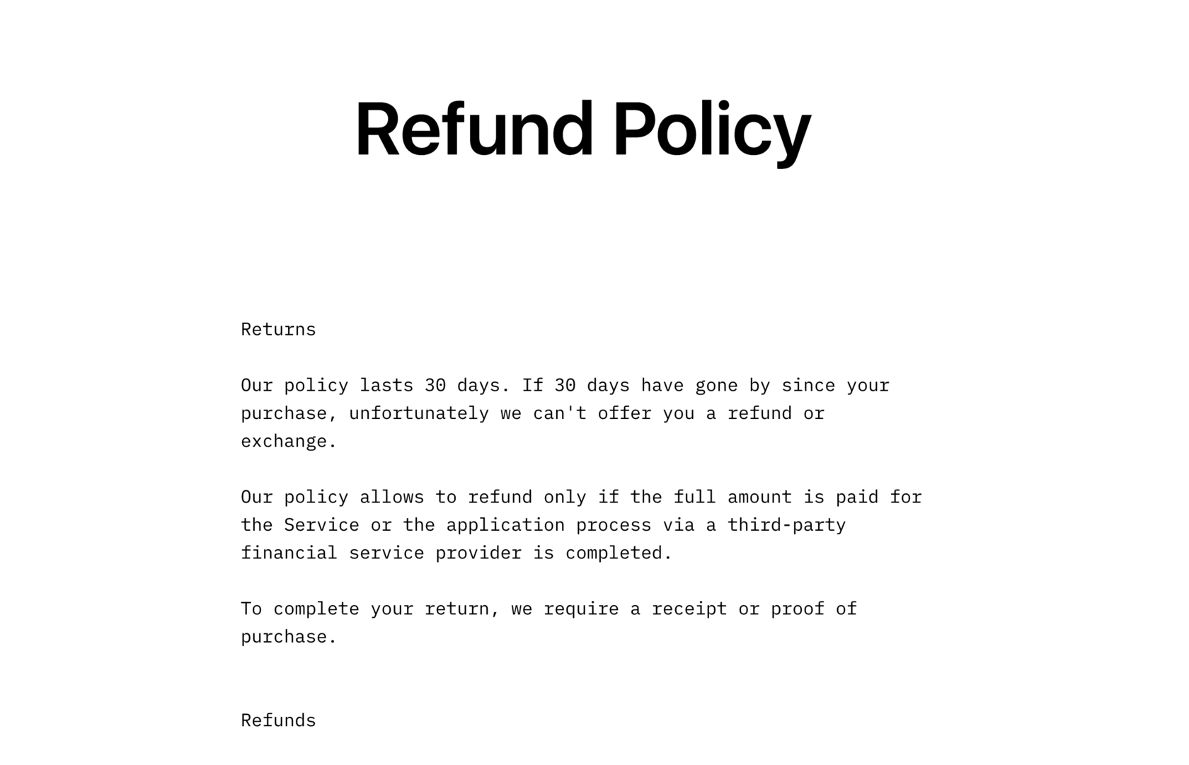 Refund Policy Db