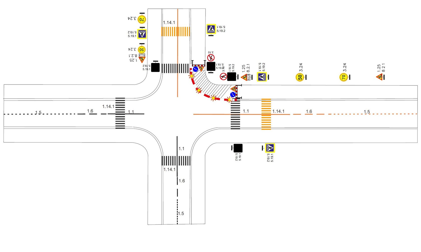 Схема Одд на период производства работ на перекрестке