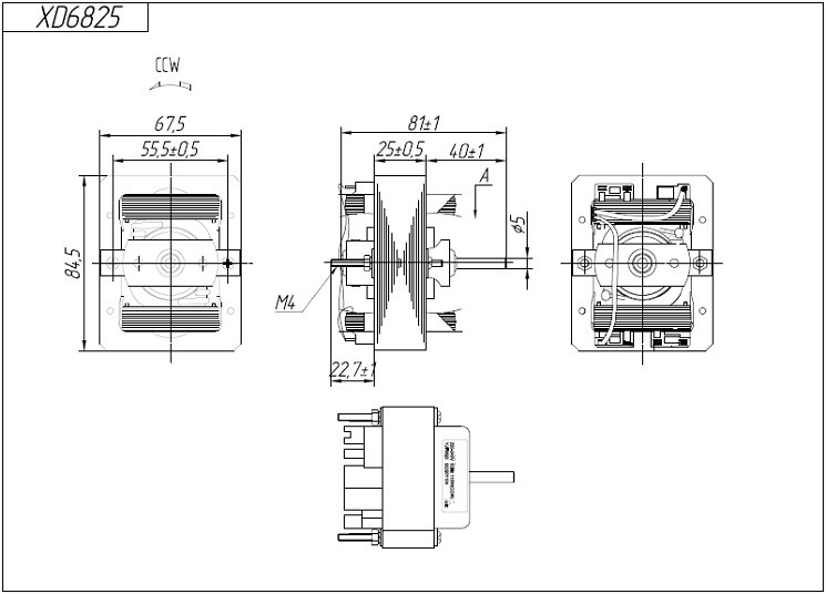 Drawing of the electric motor XD68XX