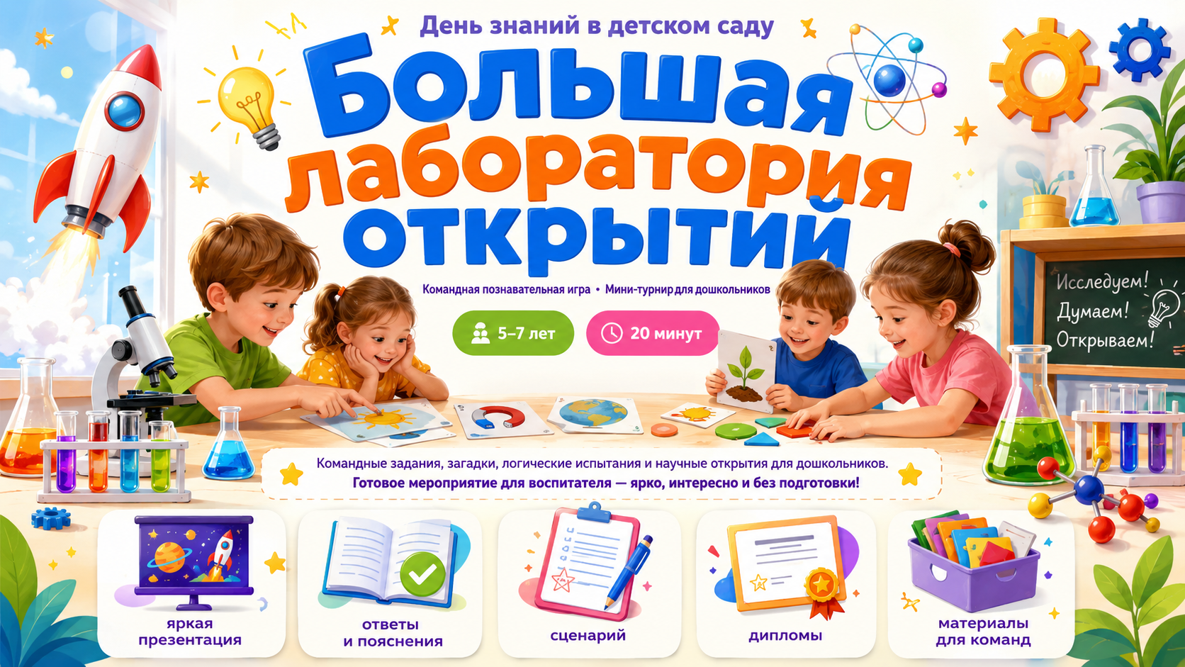 Обложка командной игры Большая лаборатория открытий для дошкольников 5-7 лет