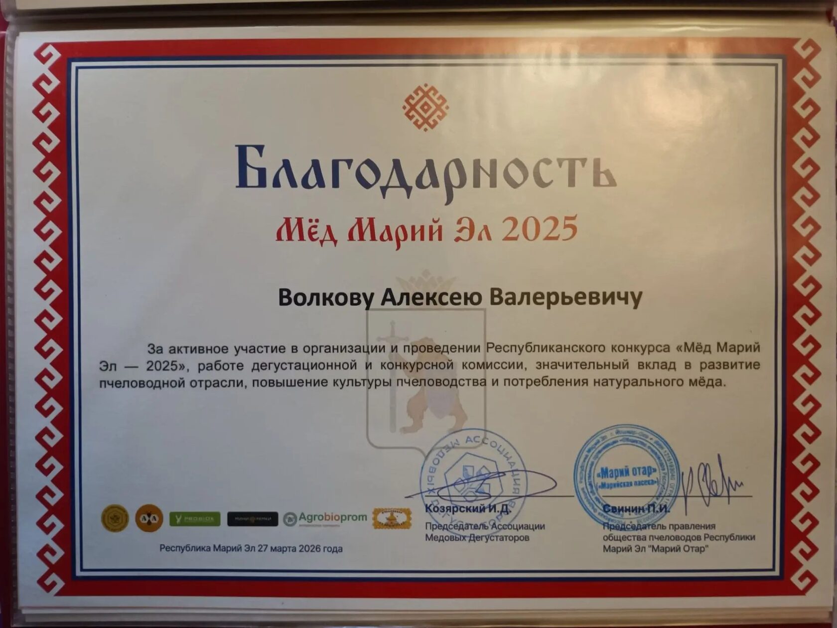 Благодарность за организацию 
