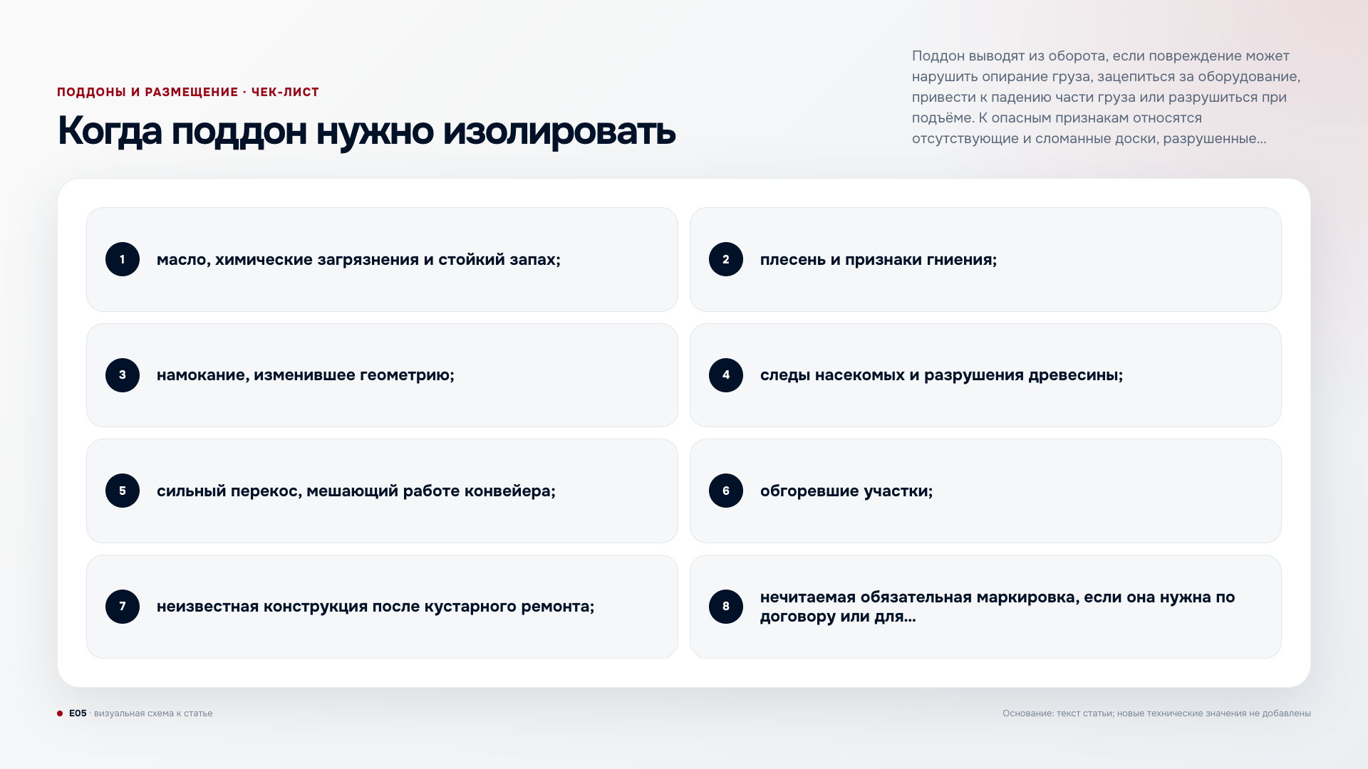 Когда повреждённый поддон нужно изолировать и не ставить на стеллаж