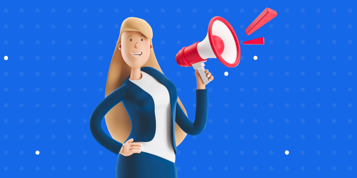 3D девушка держит мегафон