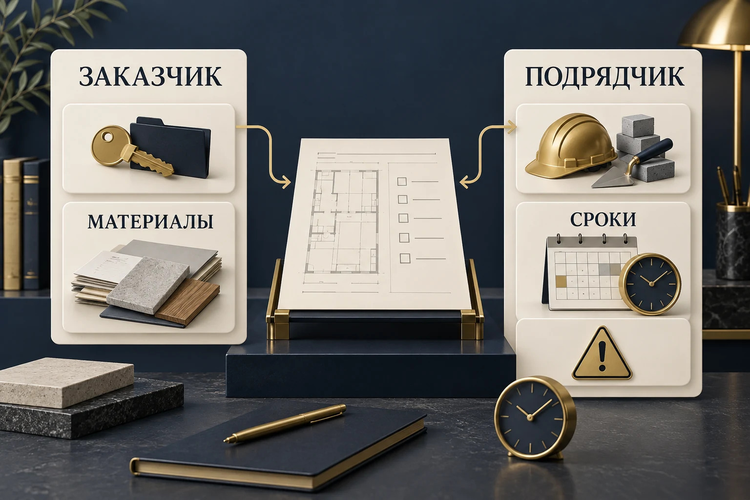 Концептуальное распределение ролей заказчика и подрядчика, материалов, сроков и предупреждений