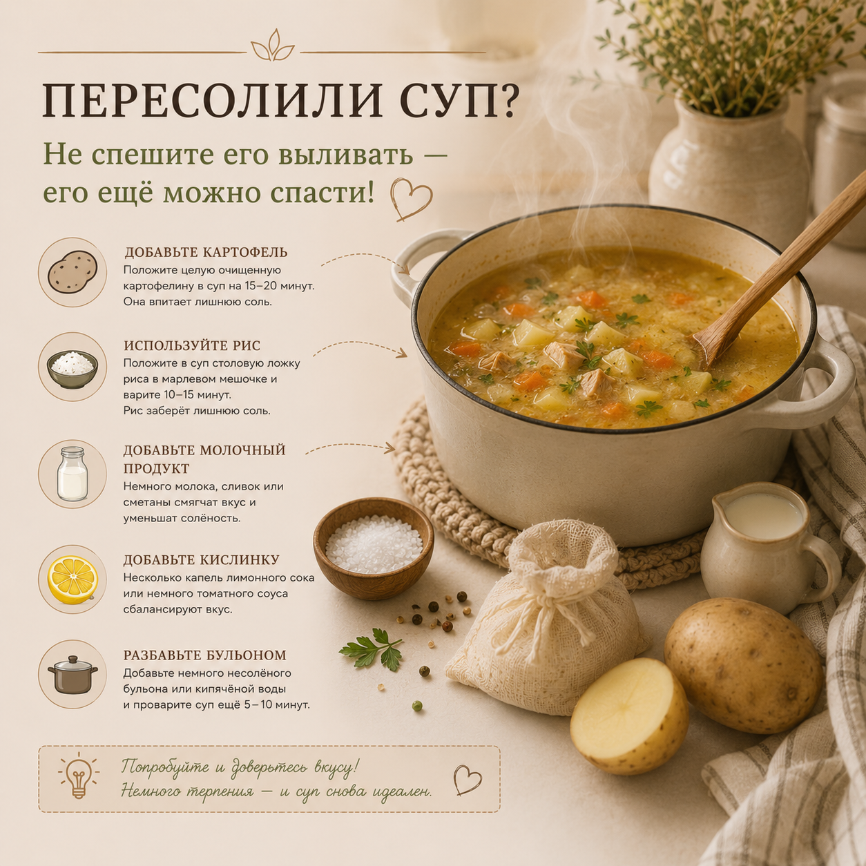 5 способов спасти пересоленный суп - онлайн Ярмарка ручной работы - ресурс Я НАЙДУ