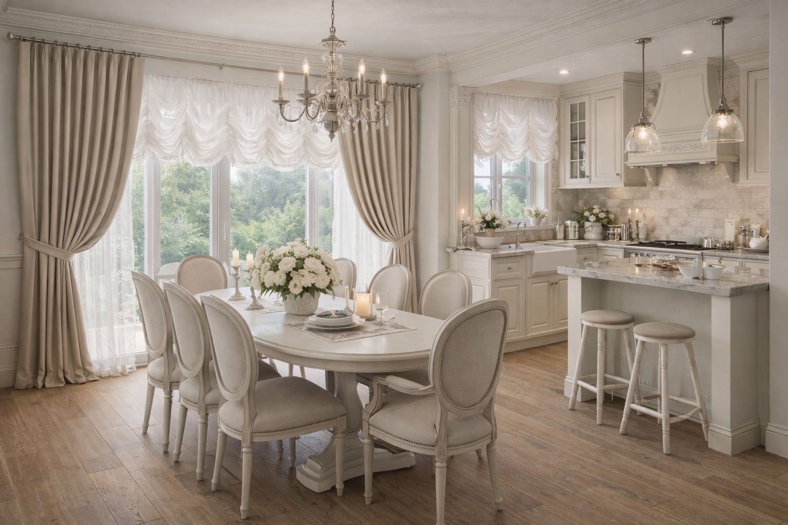 Австрийские шторы в гостиную, мягкие фестоны