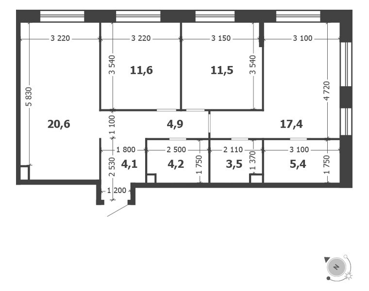 Планировка: 3-комнатная квартира 83,7 м² в ЖК «Шагал», корпус 4, 7-й этаж