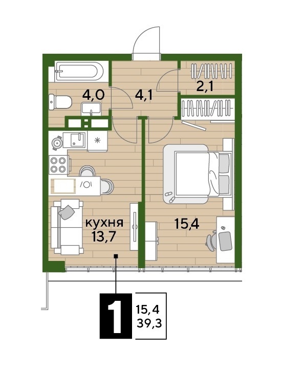 Планировка ЖК DOGMA PARK — Однокомнатные: вариант 1