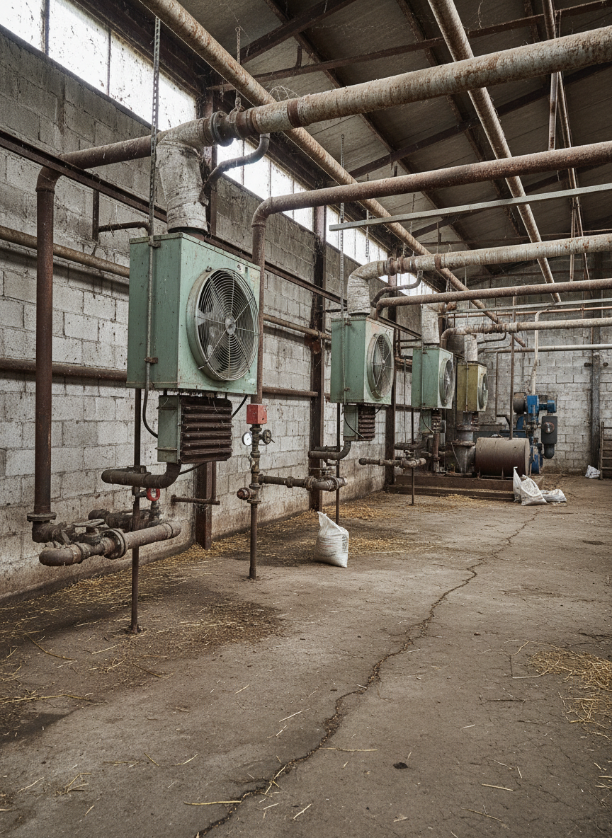 Обвязка и подключение водяного калорифера к системе отопления фермы