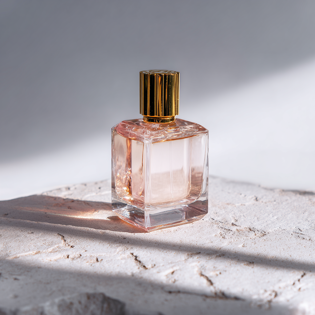 Продуктовая фотография — флакон парфюма, созданный в Midjourney