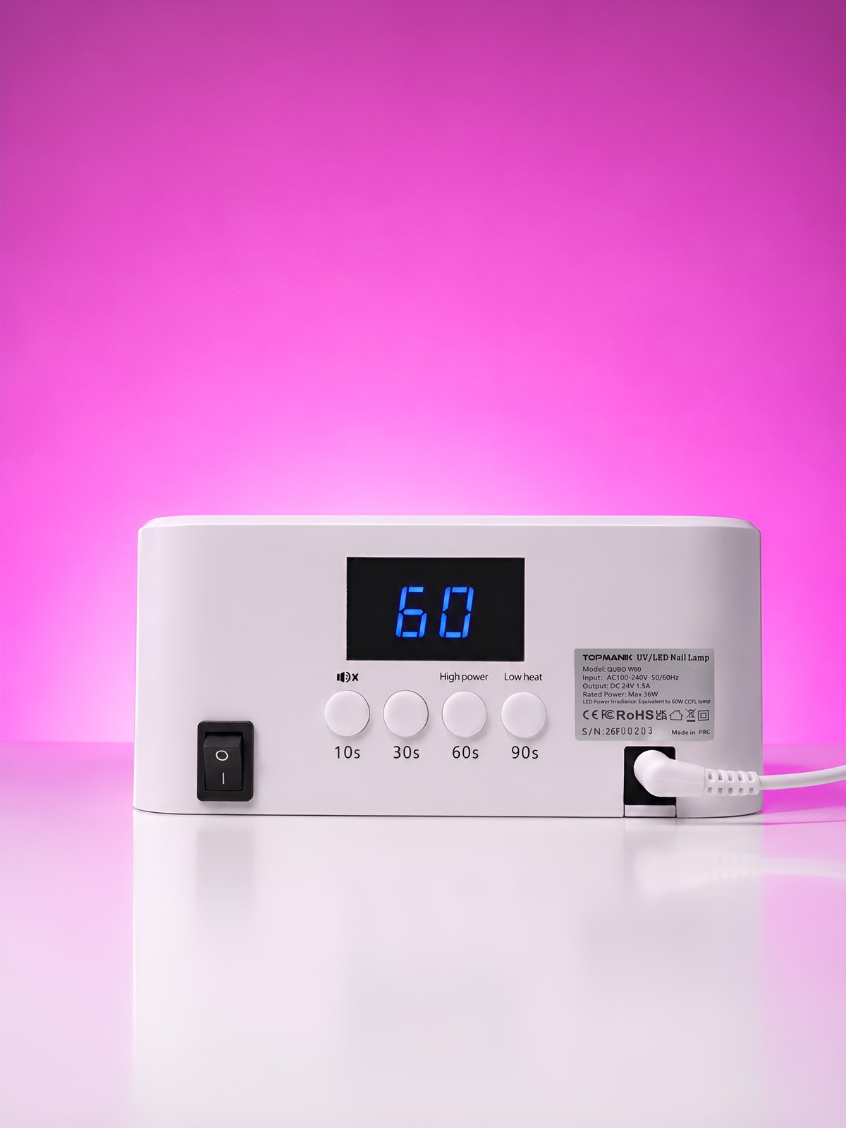 Панель управления TOPMANIK QUBO 60W: дисплей, кнопки таймера и выключатель