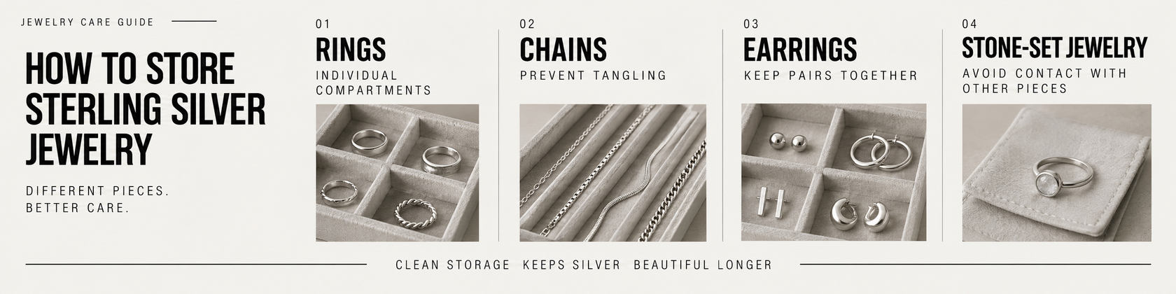 How to store rings, chains, earrings and stone-set sterling silver jewelry