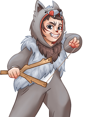 An illustration of a boy dressed as a wily grey wolf for a children's play