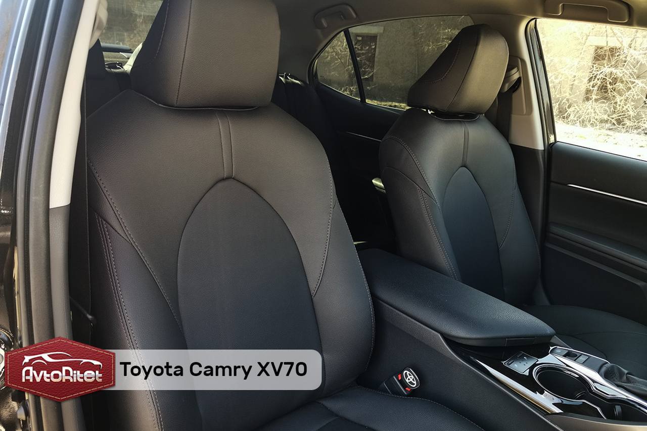 Каркасные чехлы на сиденья Toyota Camry XV70, модельные из экокожи, фото  салона, заказать с установкой, отзывы