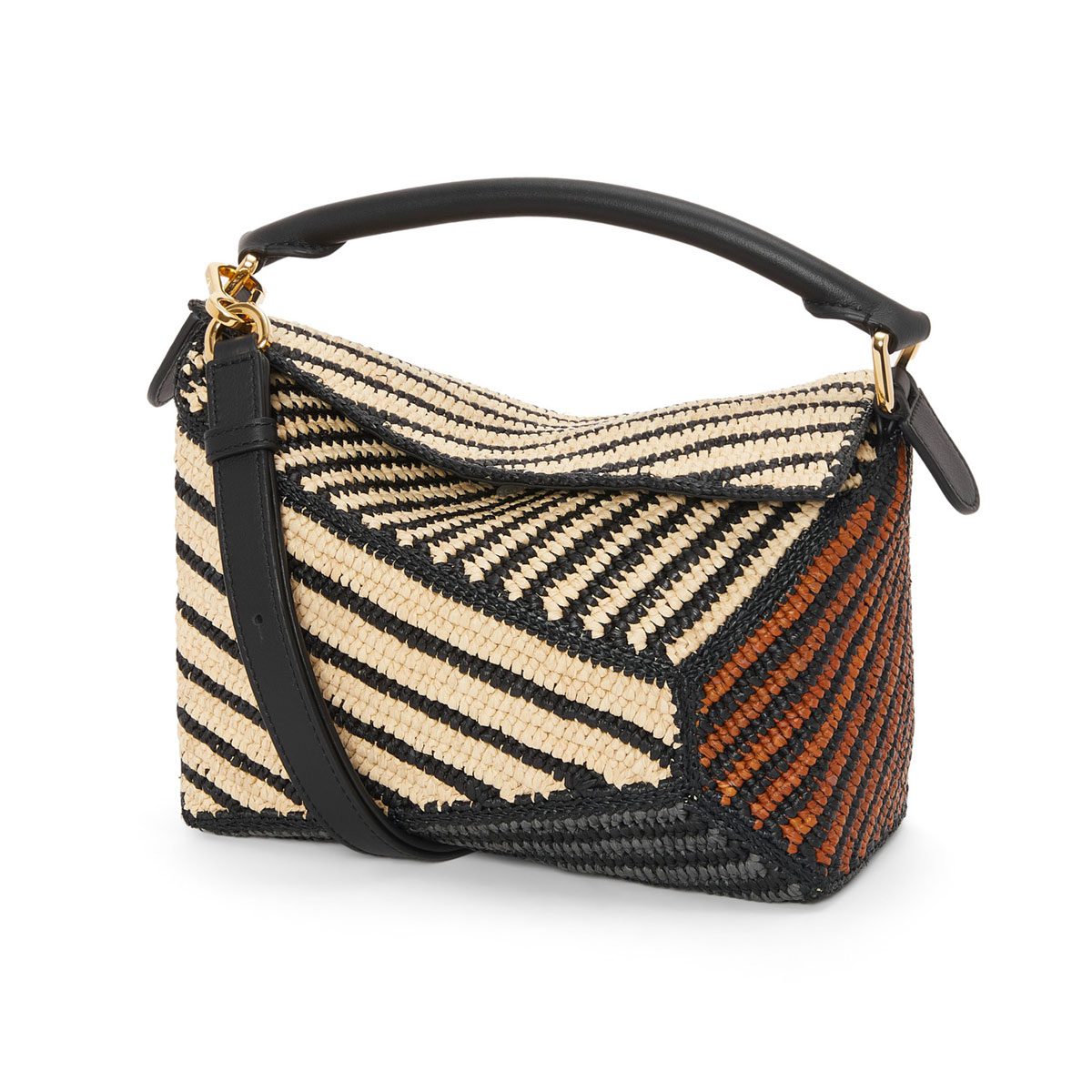 loewe Small Puzzle Edge bag in raffia and calfskin 1