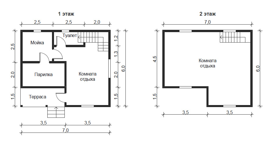 Проект бани с санузлом и комнатой отдыха