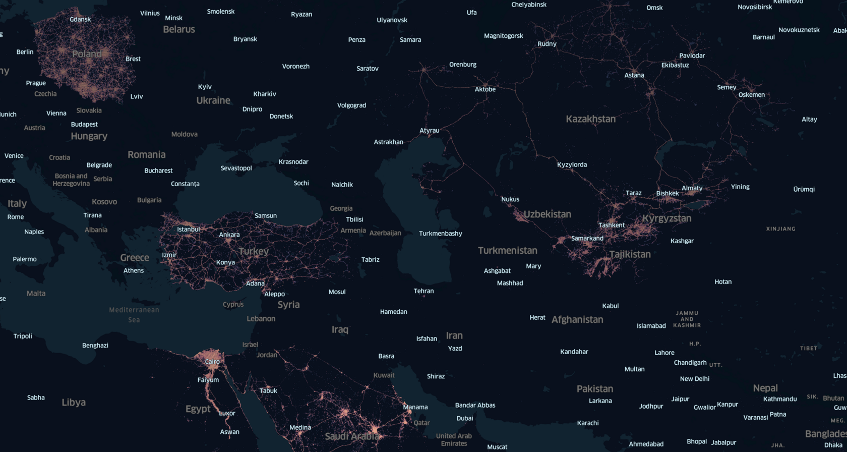 METER data coverage map for Central Asia