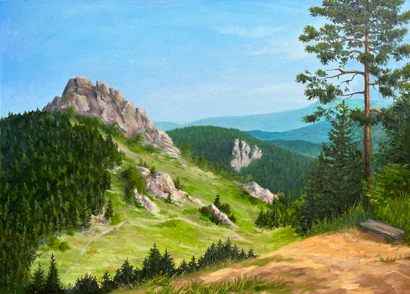 картина маслом СКАЛА ТАКМАК, КРАСНОЯРСКИЕ СТОЛБЫ