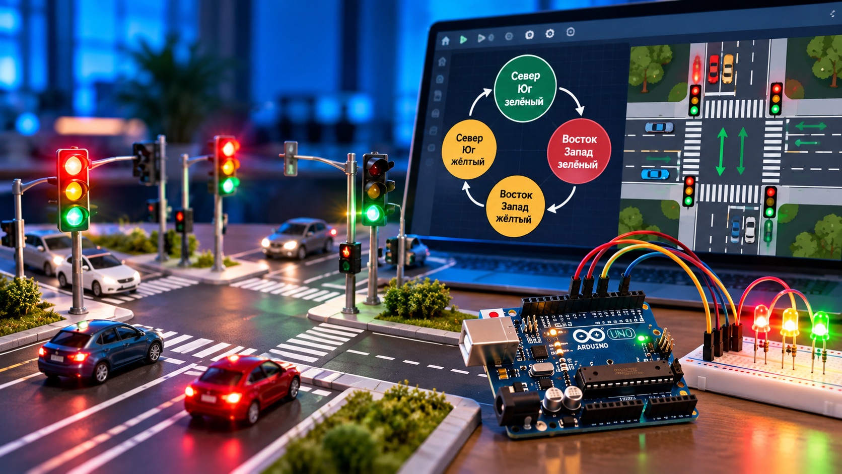 Управление перекрёстком на конечных автоматах и Arduino