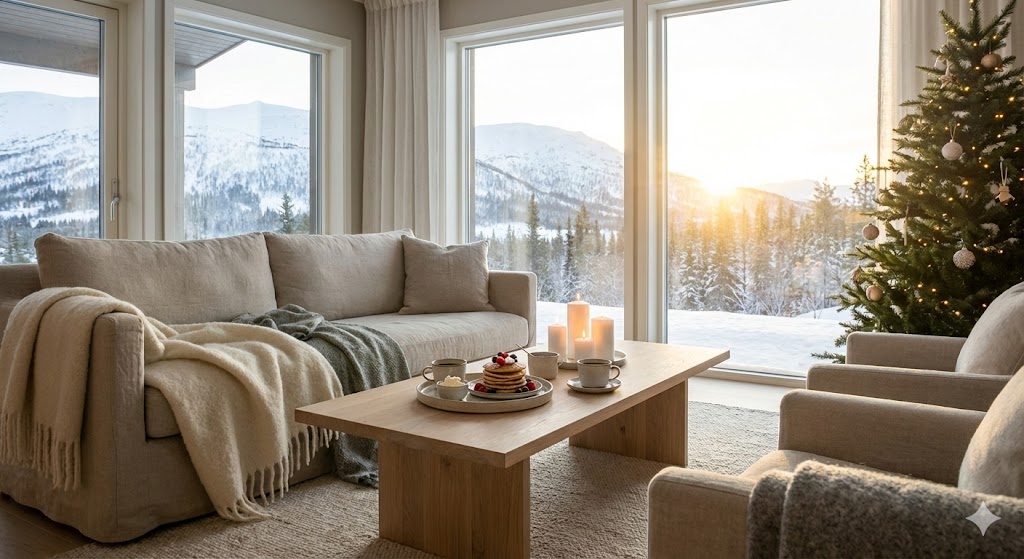 Уютный интерьер в скандинавском стиле для празднования Дня Солнечного кофе.