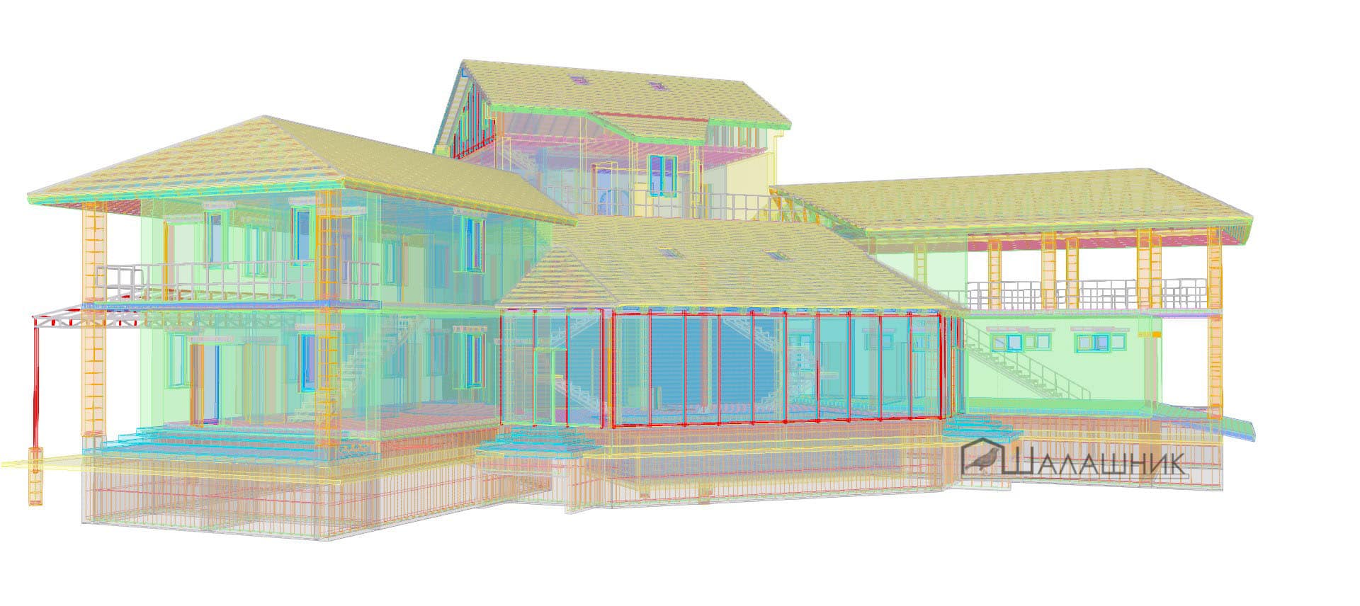 3Д модель индивидуального жилого дома с бассейном и гаражом