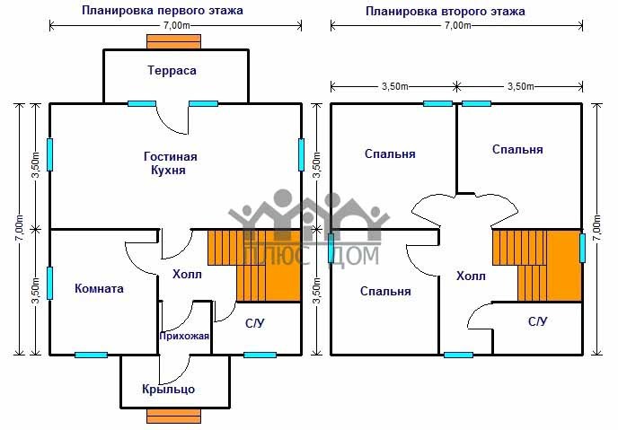 Проект дома 7 на 7 из блоков двухэтажный