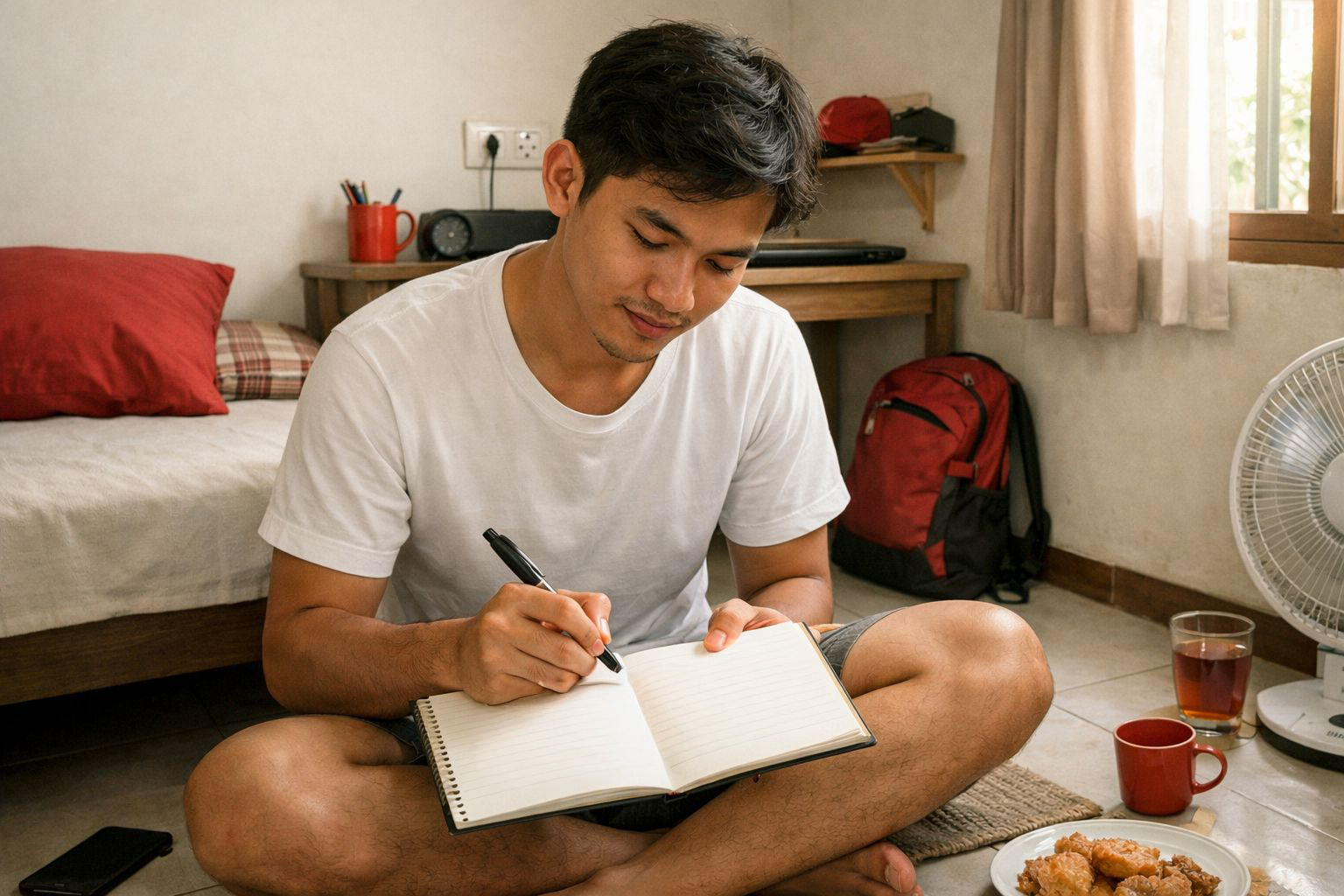 Kamar kos sederhana di Indonesia dengan catatan budget