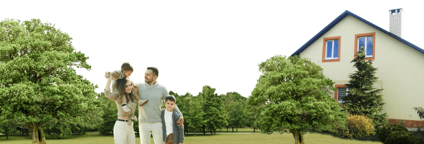 двухэтажный котедж и семья с детьмя