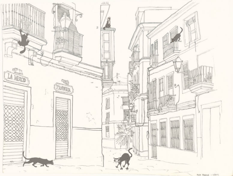 Старый город с кошками на балконах