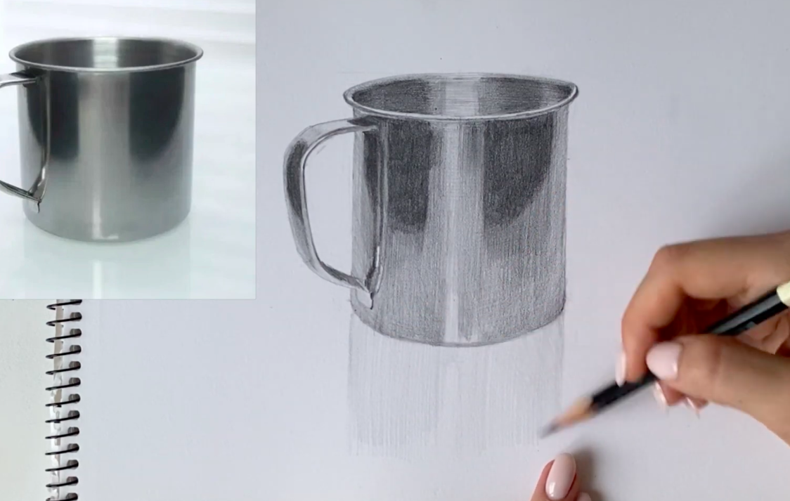 Примеры чашек в разных стилях рисования карандашом.