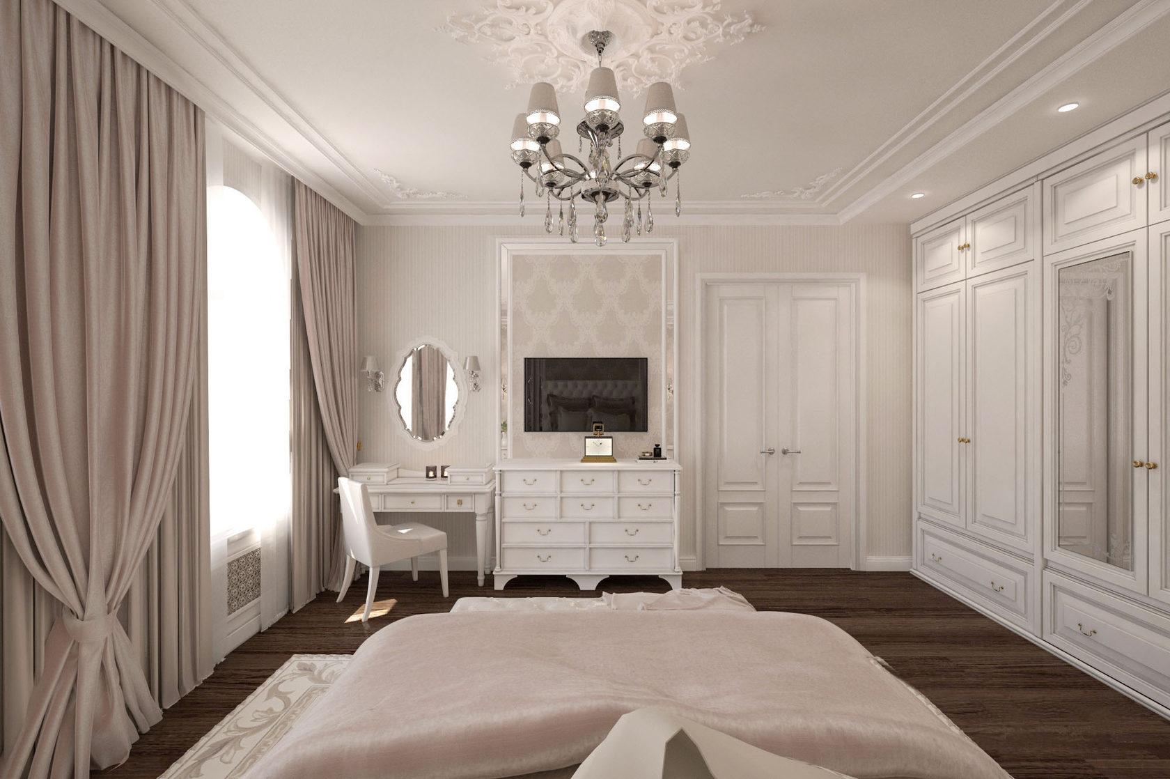Гостиная комната в белом классическом стиле