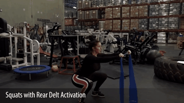 Приседания + разведение резинки на задние дельты