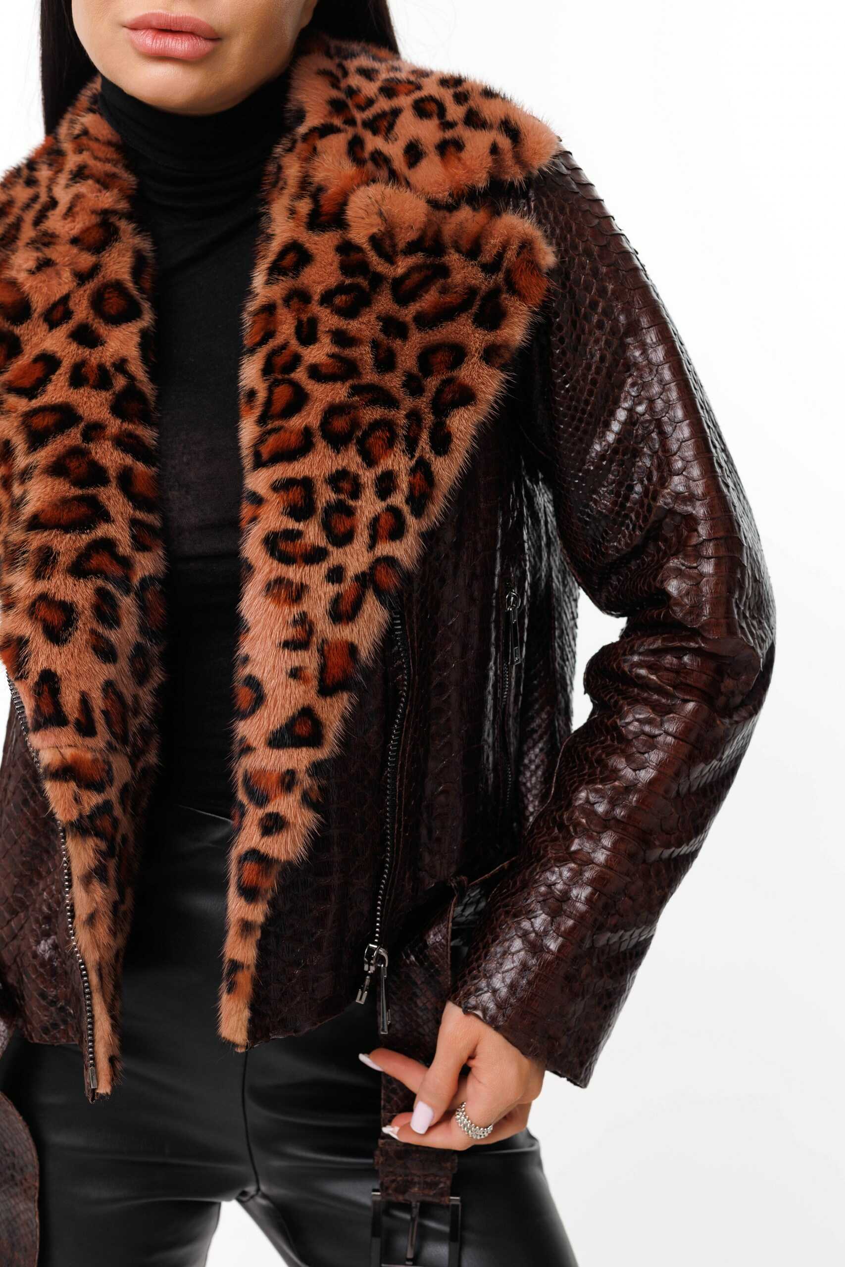 Кожаная куртка косуха с мехом норки