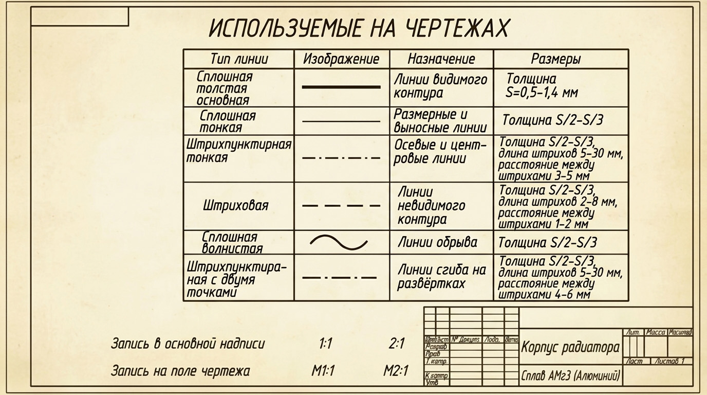 Какие линии используют на чертежах