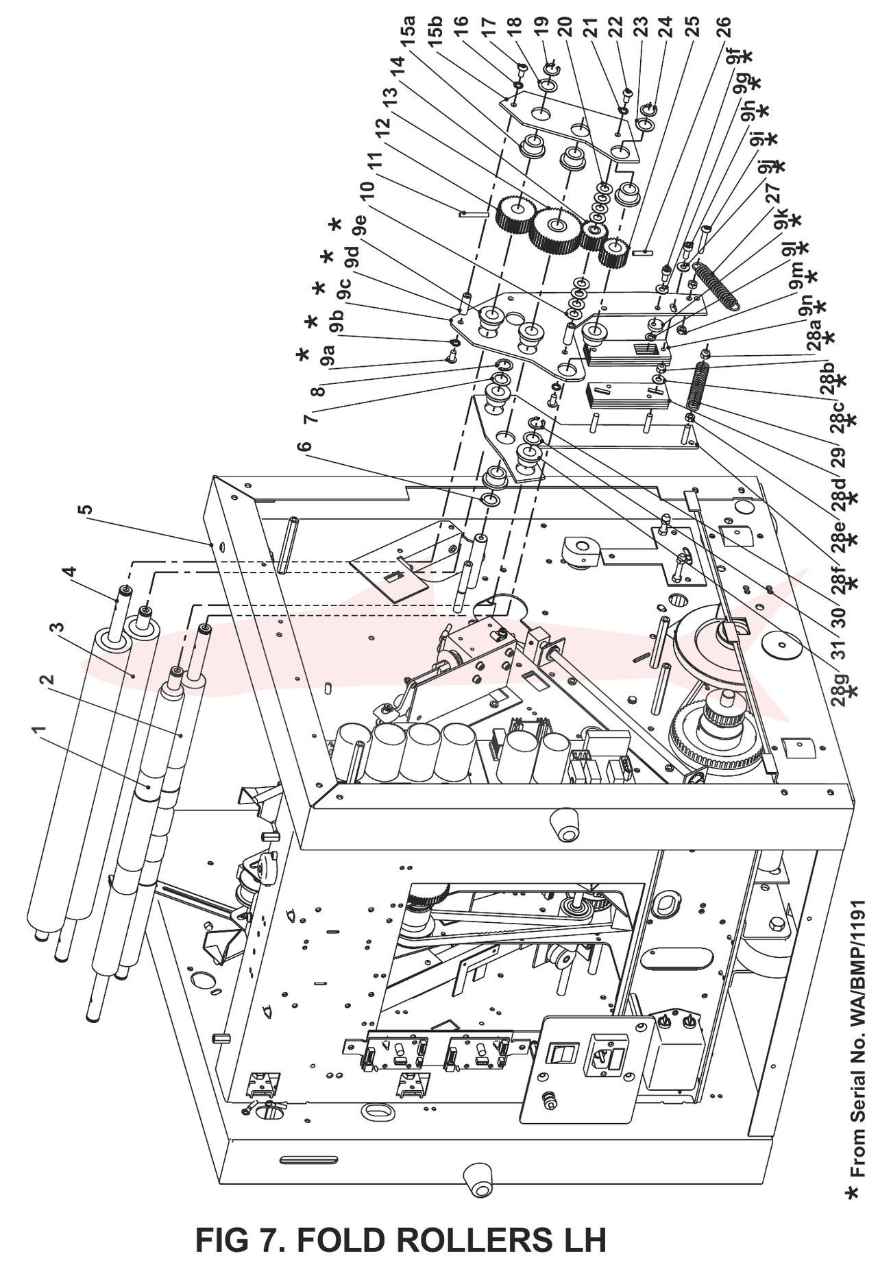 Morgana BookMaster Pro Fig 7 Fold Roller L/H Assy — схема деталей
