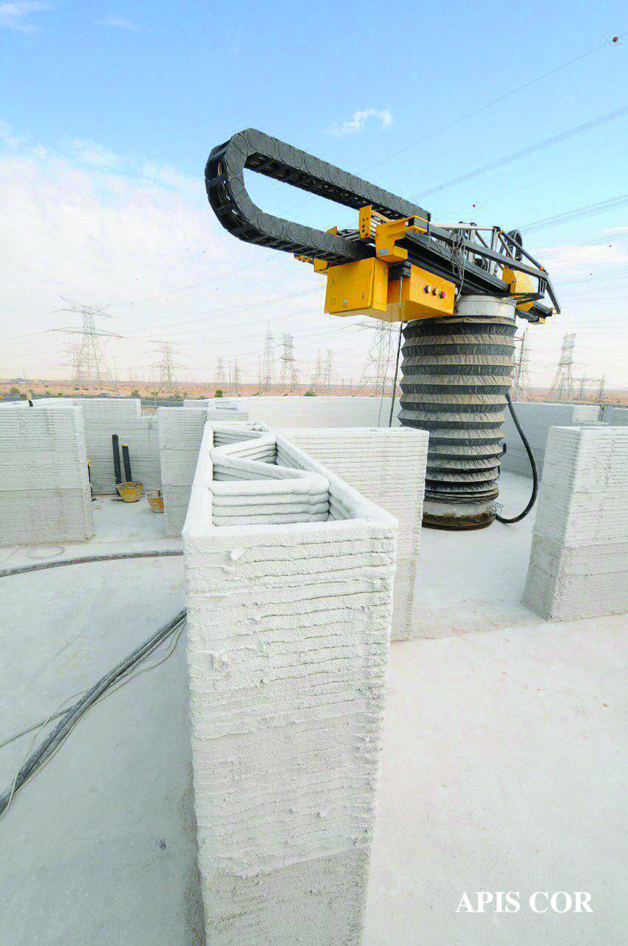 Also in Dubai, robotics company Apis Cor produced the world’s largest 3D-printed building in 2019, a 6,890-square-foot structure for the Dubai Municipality. A single machine printed the gypsum walls and columns, which were later reinforced with concrete and rebar. Courtesy Apis Cor