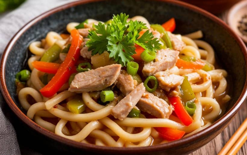 лапша удон с индейкой и овощами