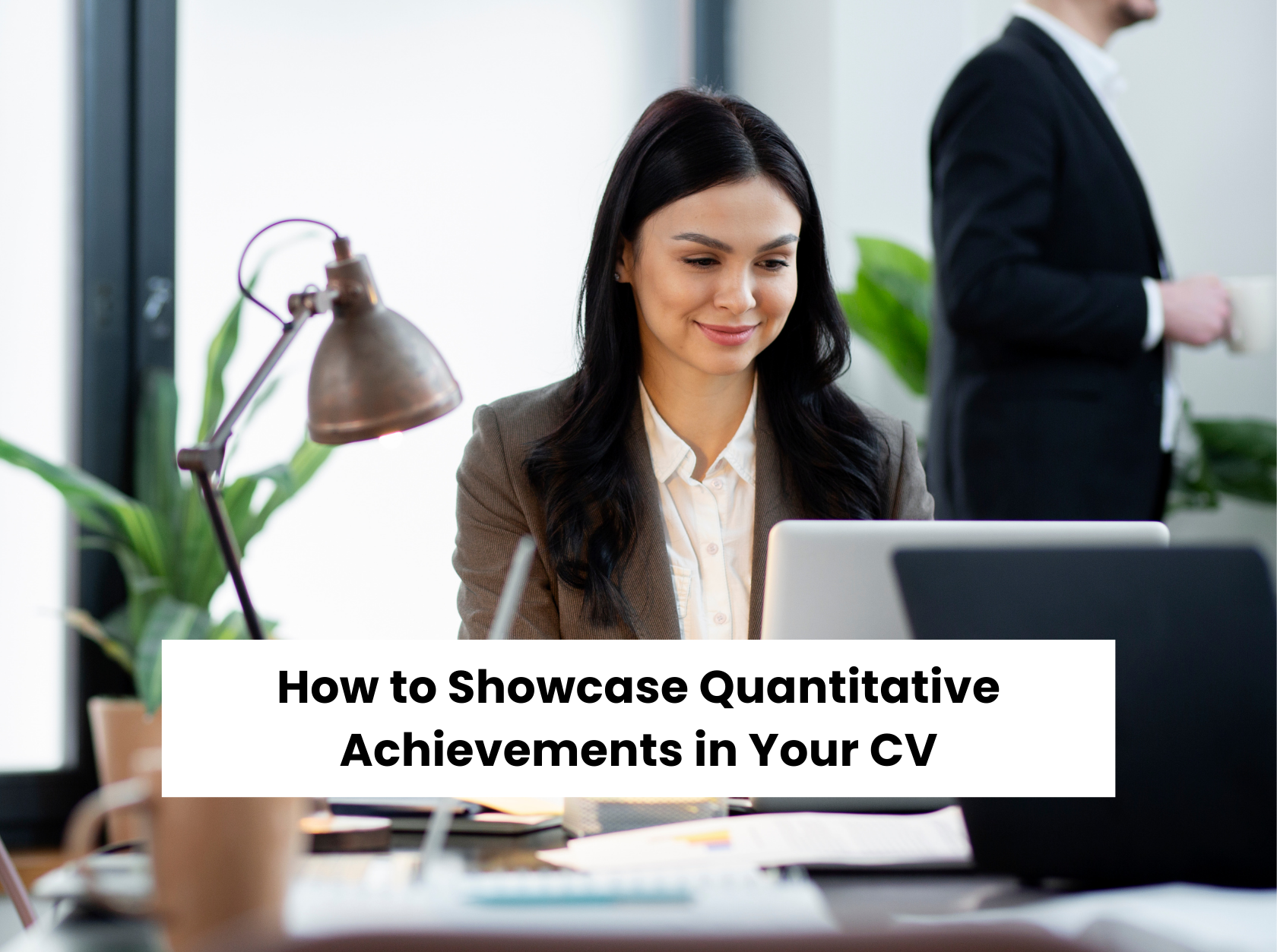 Professional woman preparing CV for job application