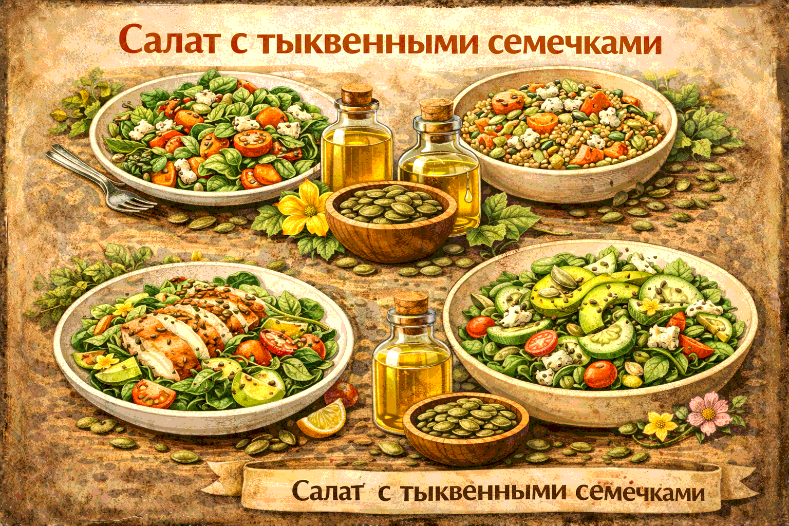 Салаты с семечками тыквы