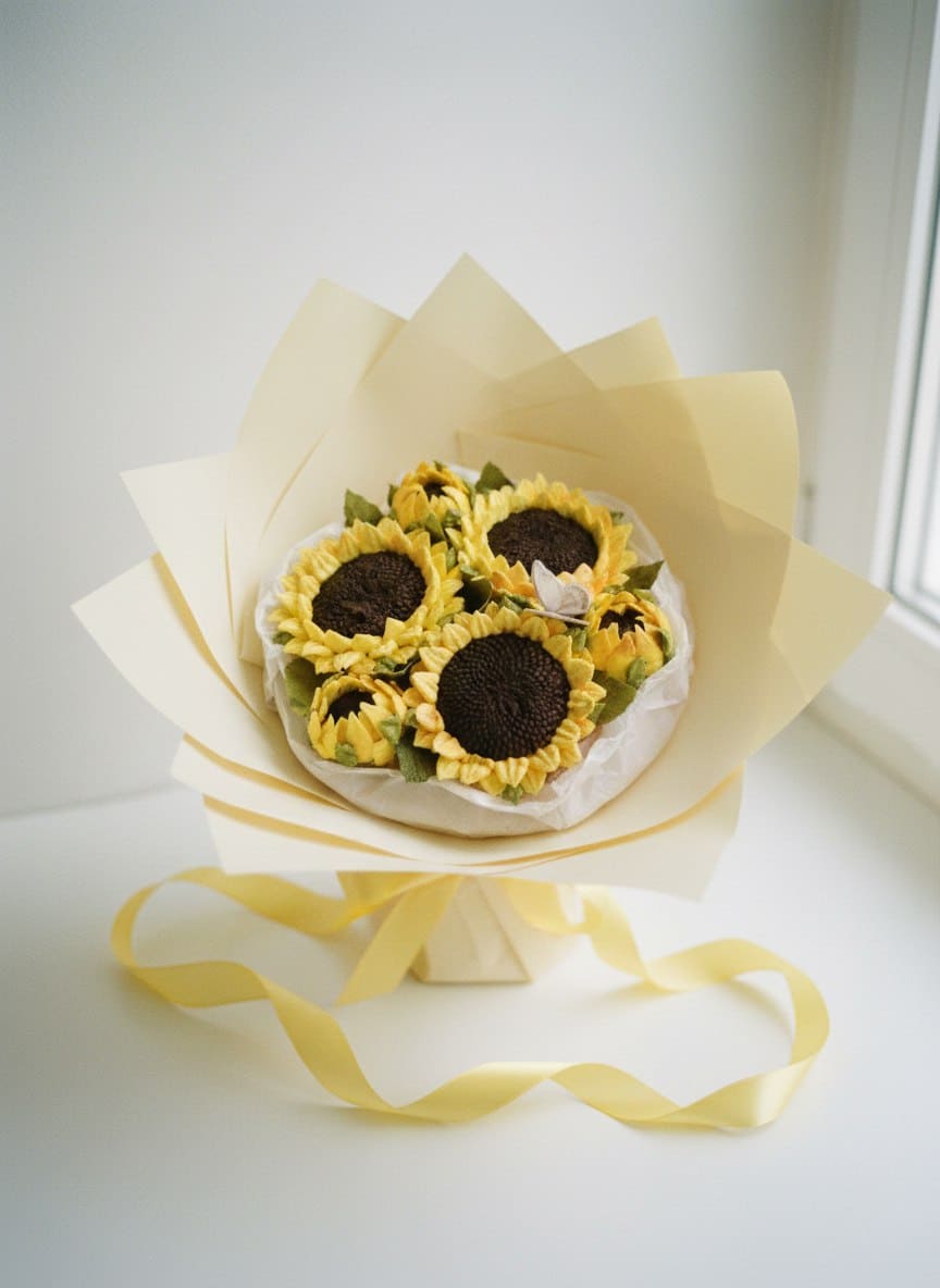 Букет с подсолнухами из зефира большой 1