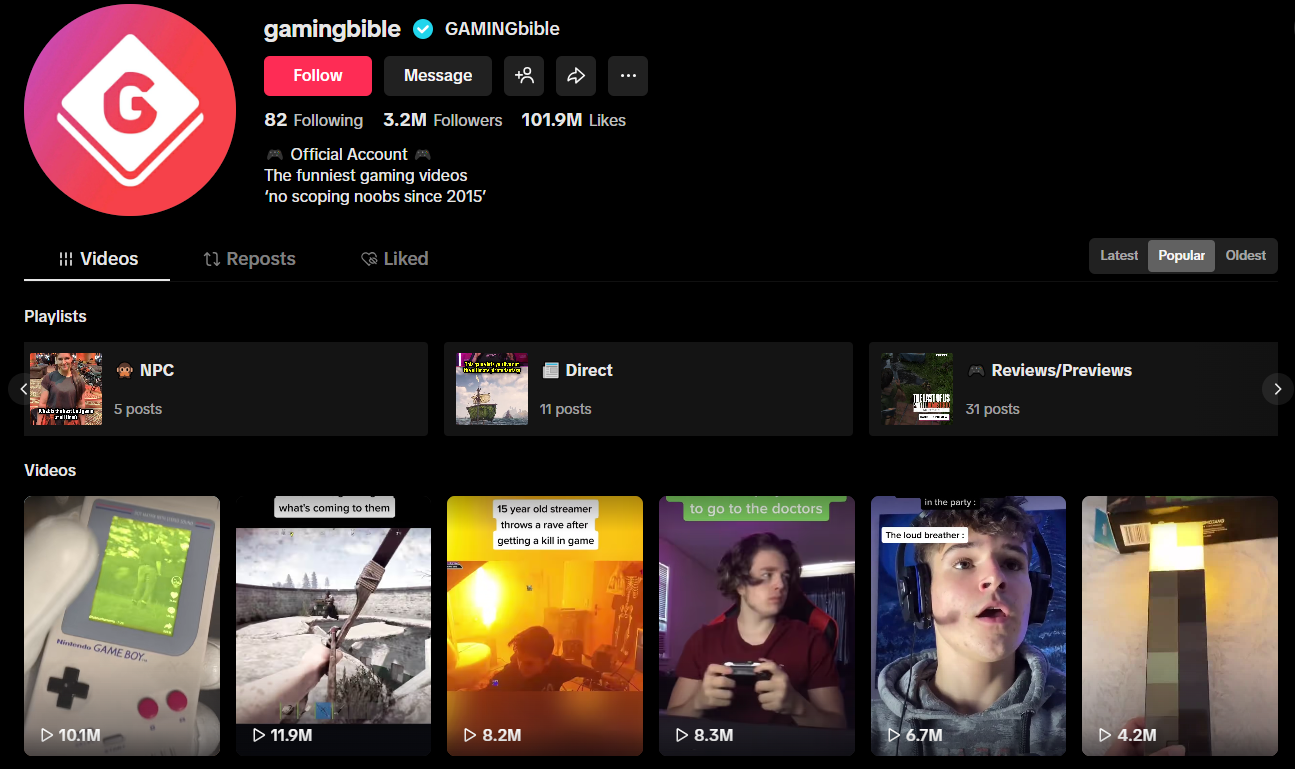 GamingBible tiktok gaming influencer