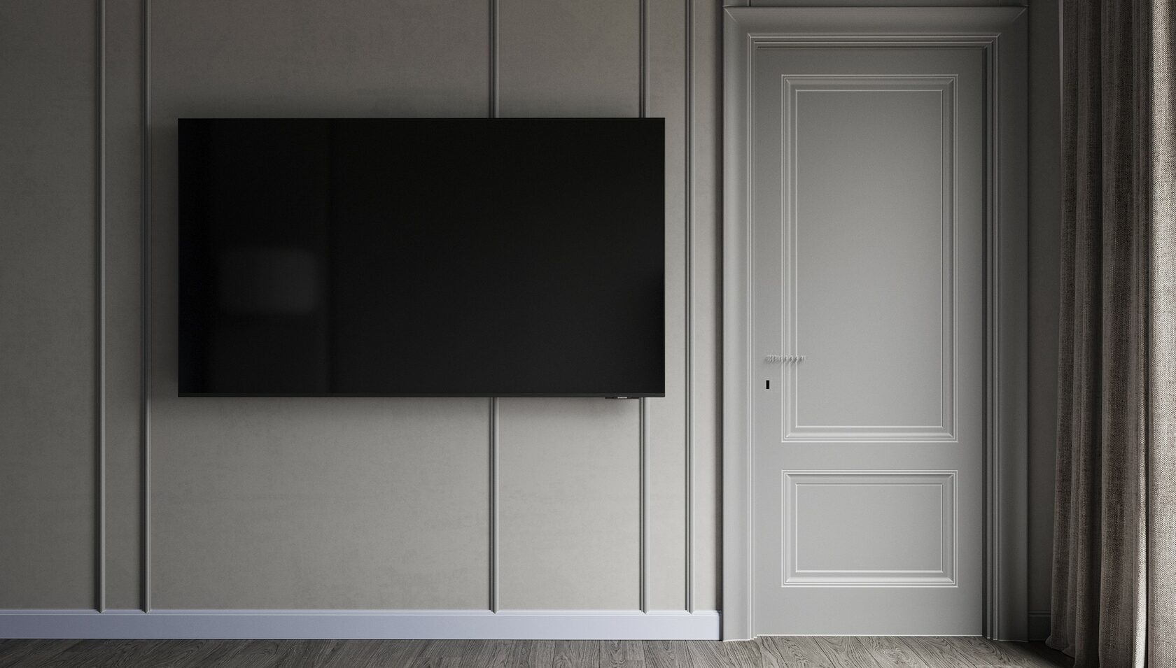 телевизор и молдинги на стенах