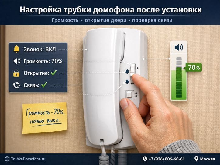 Настройка трубки домофона после установки: громкость открытие двери проверка связи