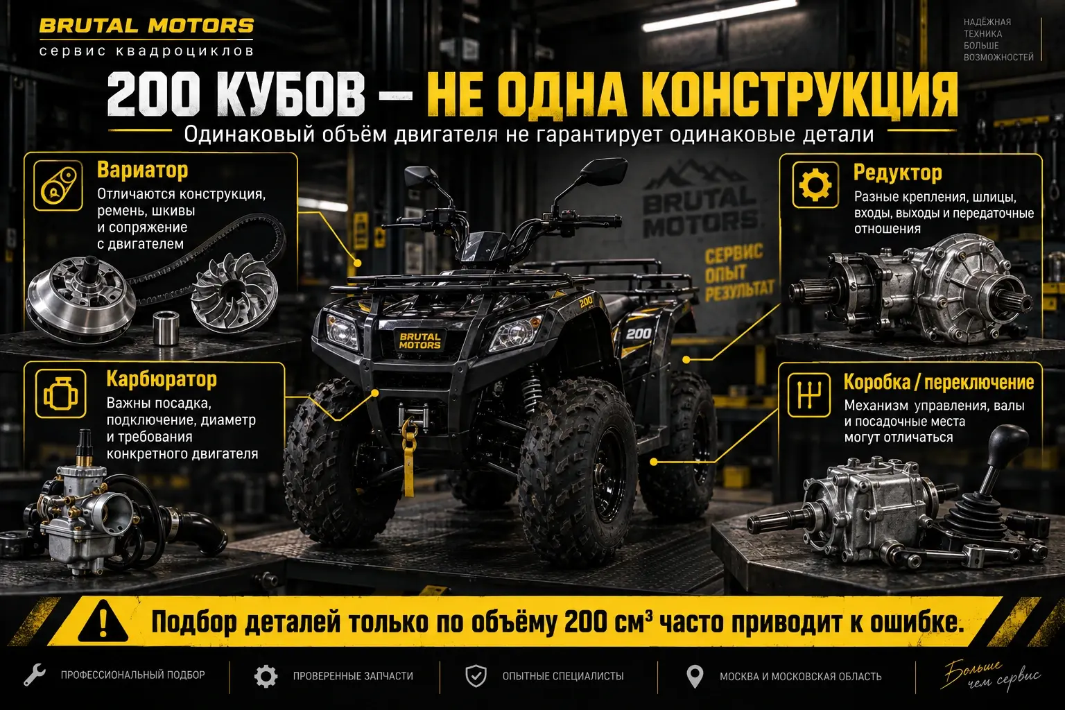 Почему запчасти на квадроцикл 200 кубов нельзя подбирать только по объёму двигателя