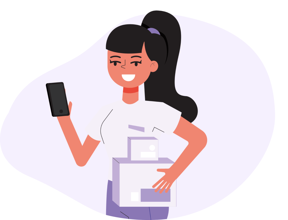 Иллюстрация девушка курьер с телефоном