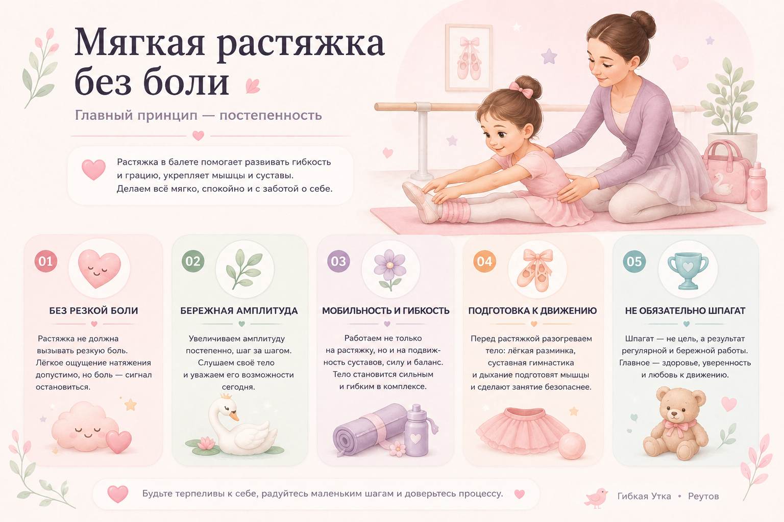 Мягкая адаптированная растяжка в детском балете