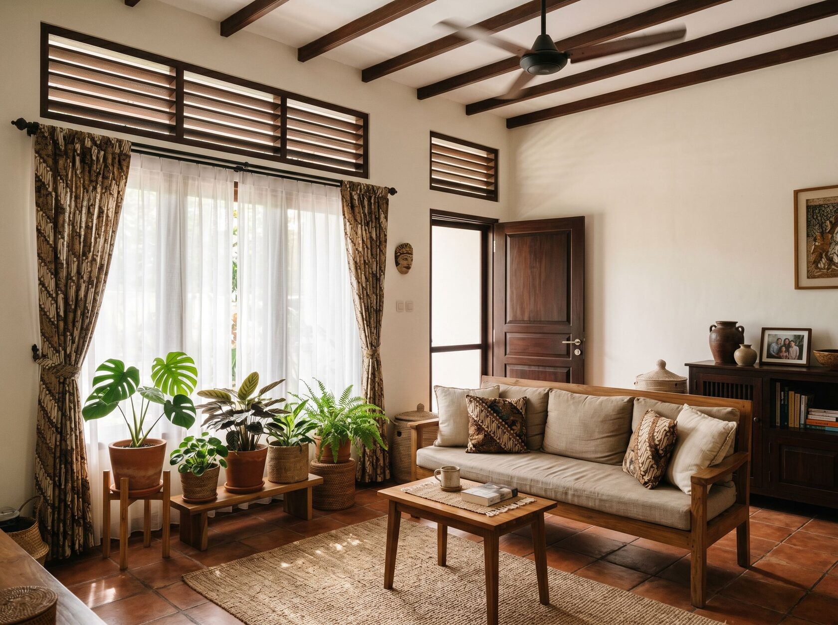 Rumah adem tanpa AC dengan tirai dan ventilasi alami