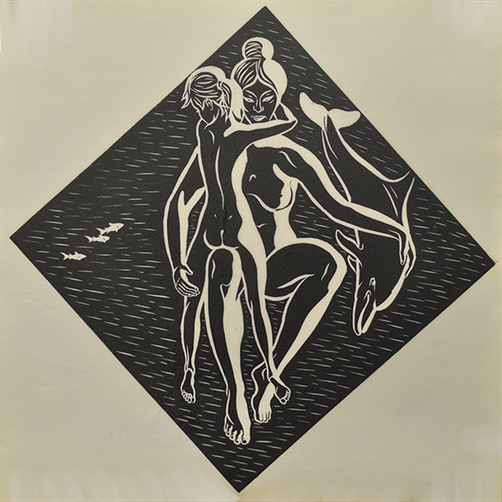 engraving linocut Nude