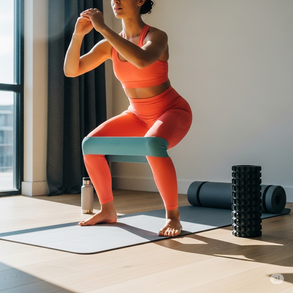 Девушка тренируется дома с использованием качественных товаров для фитнеса, купленных оптом в Китае.